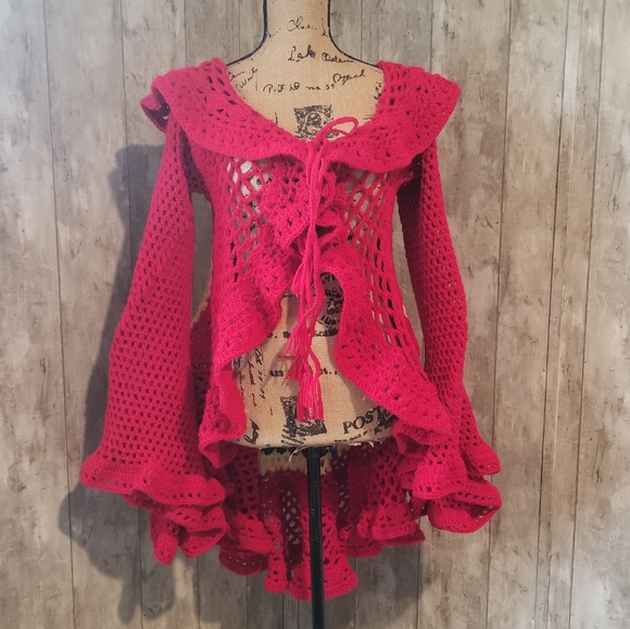 PIXIE DUSTER SWEATER HANDCRAFTED CROCHET - Picture 1 of 7